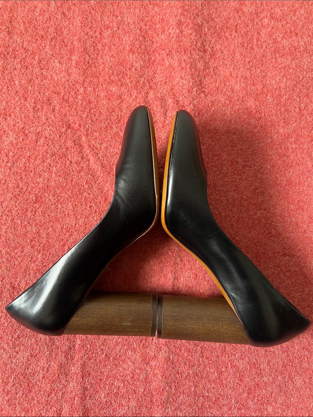 Sezane Helena Black Leather Heels Chunky Wood-effect Heel Size 39 - Picture 6 of 15